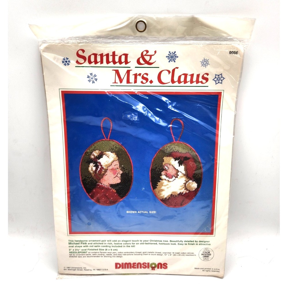 Dimensions Santa & Mrs. Claus Needlepoint Ornament Kit 1987 RARE New in package